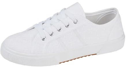 Ladies Broderie Anglaise lace up Canvas on Chunky Outsole White UK 6