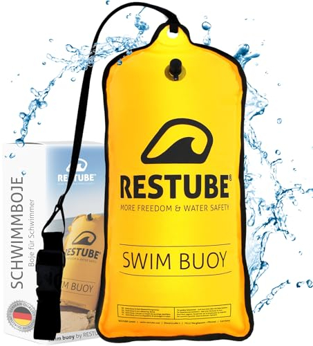 Restube Schwimmboje Classic - Aufblasbare 12.5 kg Schwimmhilfe für Freiwasser, Triathlon, SUP und Wildschwimmen - Leichtes Signalgelb Tow Float für Sichtbarkeit und Sicherheit beim Schwimmen