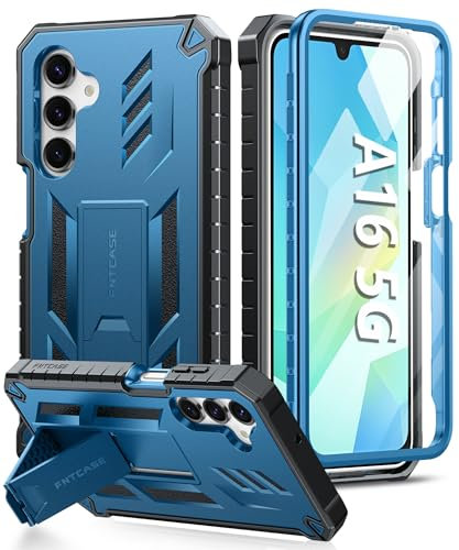 FNTCASE for Samsung A16 Phone Case: Military Grade Drop Proof Protection Galaxy A16 5G/4G Cover with Kickstand | Matte Textured Rugged Shockproof TPU | Protective Sturdy Phone Case 6.7inch(Blue)