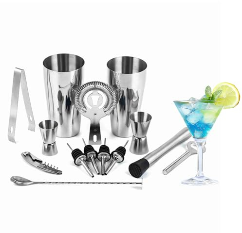 Cocktail Shaker Set, Drink Mixer Set, Cocktail Shaker Bartender Kit Cocktail Shaker, Mätkopp, Vinhällare, Ishammare, Istång, Långskaftad Barsked, Sil, Flaska