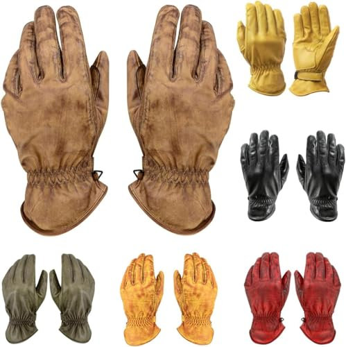 BOSmoto Classic Motorradhandschuhe für Herren,Echtes Leder & Verstärkter Motorrad Chopper Handschuhe Biker Handschuhe,Motorrad Chopper Handschuhe (Rub-Off, XL)