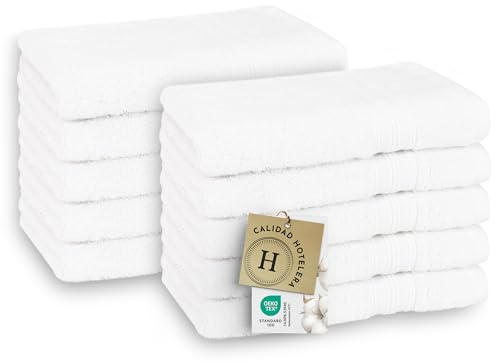 ZOLLNER Lot de 10 Serviettes invités 30x50 cm - Serviettes particulièrement Douces et absorbantes, Couleur Blanche - avec Crochet Pratique - lavables jusqu'à 95 °C - Coton - qualité hôtelière
