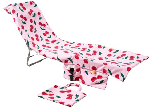 Brentfords Beach Towel in a Bag, Soft Quick-Dry Absorbent Fabric Lightweight Easy Storage Cherry Large Beach Towel with Pockets For Travel Poolside Beach Days, Pink - 215 x 75cm