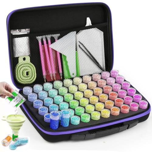 YOPEUC Aufbewahrungsboxen für Diamantkunst, 60 Fächer, DIY-Aufbewahrungsbox für Diamantmalerei, alles inklusive Diamant-Malwerkzeuge mit Perlen-Organizer und Aufbewahrung, Diamant-Malboxen-Set für