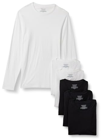 Amazon Essentials Men's Vests - Slim-Fit Cotton Crew Neck, Short and Long Sleeve T Shirt, Pack of 6, Undershirt and Vests for Men, Black/White, L