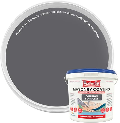 Kingfisher Weatherflex Masonry Paint 10L | Waterproof & Non-Toxic Outdoor Paint for Brick, Stone, Concrete | Ultra-Flexible, Crack Resistant & Breathable for Extreme Weather | Coniston Slate Grey