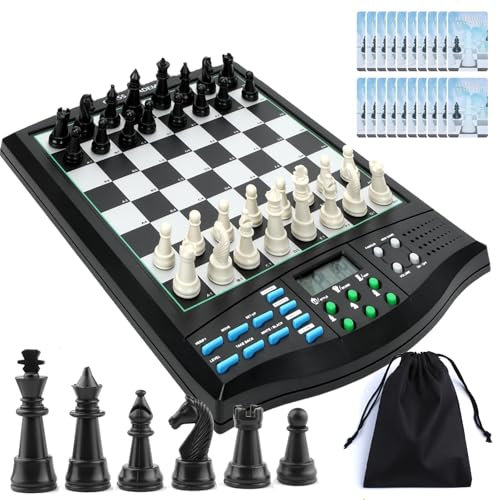 Jeu d'échecs électronique, Jeu d'échecs sur Ordinateur, Ordinateur d'échecs avec IA et écran LCD, tuteur Vocal en Anglais et Plateau magnétique, pour Parties à Un ou Deux Joueurs