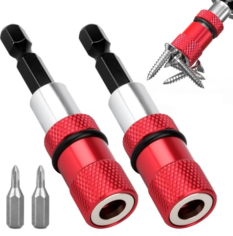 2 Piezas Portapuntas Magnético, 1/4 Pulgada Hexagonal con 2 Destornillador Puntas PH2 Tope de Profundidad de Tornillo Diseño Compatible con Atornilladores Inalámbricos y Taladros Manuales (Rojo)