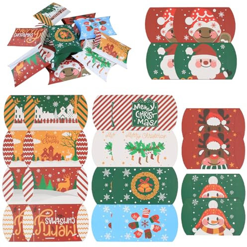 BNOYONERAS Julkaklådor lådor 24 stycken kuddar form godislåda jul presentask kaklåda chokladlåda liten kraftpapper presentlåda för fester kex godis