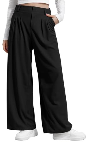 AEGJEGVD Pantalon Large Femme Fluide Hiver Pantalon de Tailleur Taille Haute Elastique Jambe Droite Femmes Pantalons Bureau Chic et Elegant Pants Décontracté Léger Palazzo Pant avec Poches