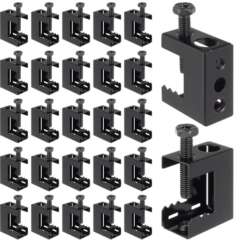 AOKLIT 1/4-20 Spring Steel Beam Clamps, 25 Pcs Beam Clamps Steel Small C Clamps for Installation on Beams 1/4 and 3/8 Threaded Rod, Pipe Cable Woodworking Tool