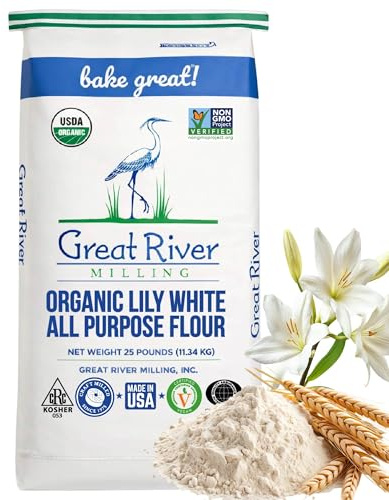 Great River Milling Lily White Organic All-Purpose Flour | Unbleached & Unbromated | Non-GMO, Kosher | Ideal for Bread, Cookies, Cakes, Pizza Dough & Everyday Baking | 25 Lb