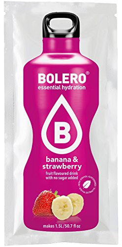 Bolero Drink Banane & Fraise - 12 x 9 g - Suffisamment pour 1,5 l - 2,5 l boisson sans sucre et sans gaz carbonique - Sans aspartame - Sucré au stévia