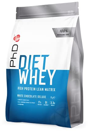 PhD Nutrition Diet Whey Protein Pulver 1kg Weiße Schokolade Deluxe, Kalorienarmes High Protein Eiweißpulver zur Diät Unterstützung mit 16g Eiweiß pro Portion