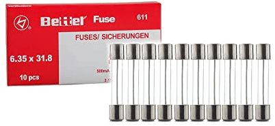 EDI-TRONIC 10 Piezas de fusibles de Vidrio de fusión rápida 6.3x32mm 250V Flink TYP611 15A