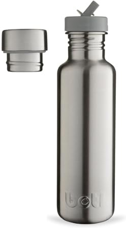 onegreenbottle BOTL – Tough Canteen Water Bottle with Leakproof straw lid, Stainless Steel Water Bottle, Non-Insulated, Eco Bottle, 800ml, stainless steel - all steel