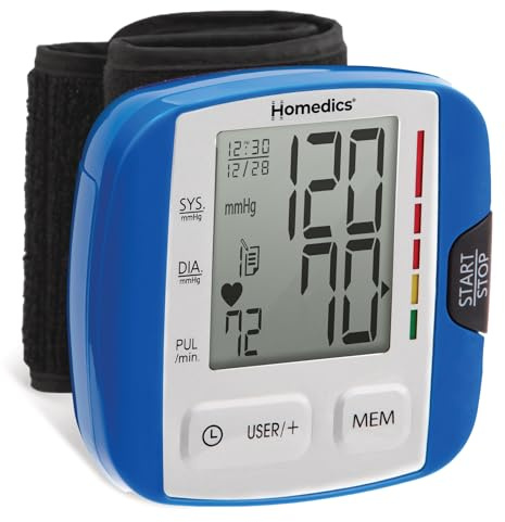 HoMedics Blood Pressure Monitor, Automatic Wrist Blood Pressure Machine with Easy One-Touch Operation, Stores up to 30 Readings for 2 Users, Attached Blood Pressure Cuff and Storage Case Included
