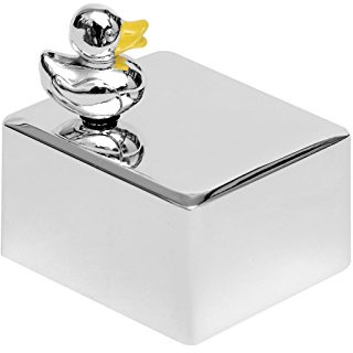 Brillibrum Design Baby musikbox silverpläterad inklusive gravyr flicka pojke dop gåva vaggvisa god kväll, god natt somna roterande klocka med anka (speldosa med gravyr upp till 35 tecken)