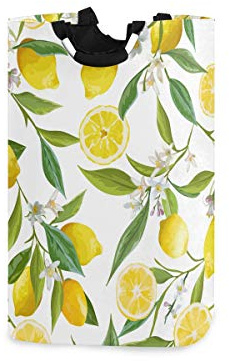 Große faltbare Wäschekorb mit Griffen, frische Zitrone und Zick Zack Wäschekorb für Schlafzimmer, Polyester, Zitrone 002, Einheitsgröße