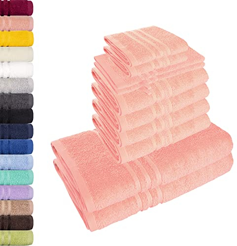 Lavea 10-teiliges Handtuchset Elena aus 100% Baumwolle - Pastellrosa, 4 x Handtuch, 2 x Duschtuch, 2 x Gästetuch, 2 x Waschhandschuh, Handtücher Set weich, saugstark & pflegeleicht – Oeko-TEX