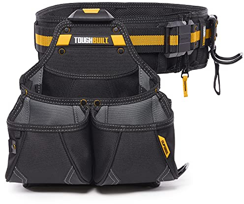 ToughBuilt ClipTech Series – 3-Piece Pro Framer Tool Belt Set, ClipTech™ Modular System with 2 Professional Pouches and Padded Belt, 1680D Heavy-Duty Construction (TB-CT-102-3P)