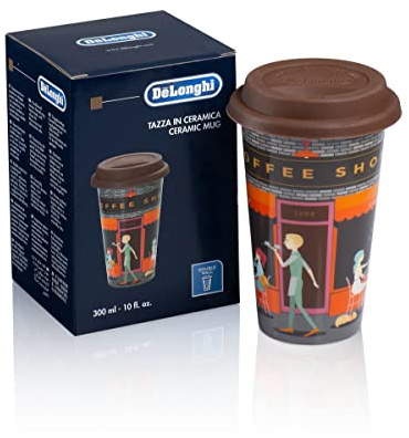 De'Longhi Travel Mug DLSC066 Doppelwandige Thermosflasche für heiße und kalte Getränke, leicht zu transportieren, rutschfeste Silikonhülle, 300 ml Fassungsvermögen