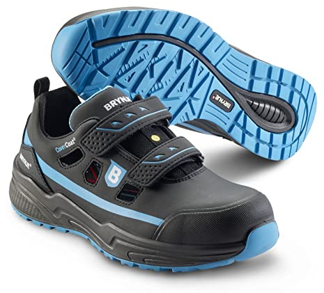 Brynje Blue Power S1P SRC work shoe - flexible, lightweight and durable safety sandals with double and adjustable Velcro® Velcro fastener, black blue, 9 UK