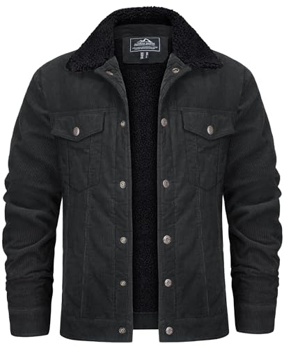 KEFITEVD Winter Jackets for Men Sherpa Fleece Lined Corduroy Coat Smart Casual Jacket Windbreaker with Pockets,Dark Grey,XL