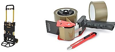 Stanley Chariot Pliable 2 en 1, Noir/Jaune, Ajustable & Rapesco 1556 Germ-Savvy Antibactérien, Dévidoir de Ruban 960 avec 2 Rouleaux Marrons et Un Cutter
