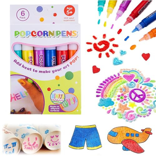 Hpbaggy Magisch Popcorn Stifte 6 Stück, Magischer Popcornstift 3D Aquarellstift, Magic Puffy Stifte, DIY Bubble Popcorn Drawing Pens, Zum Zeichnen, Grußkarten Gestalten
