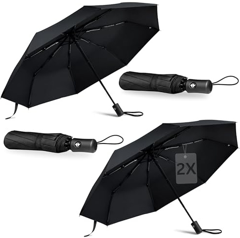 drytogo 2 X Parapluie Pliant I Ouverture/fermeture automatiques I Résistant au vent, imperméable, compact I Parapluie de voyage léger avec poignée antidérapante I Pour hommes et femmes I