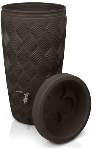 YourCasa Regentonne 240 Liter [Seabreeze] Regenfass Frostsicher aus Kunststoff mit Wasserhahn - Regenwassertonne - Wasserfass Regenwassertank Wassertonne für Garten (Braun Mit Wasserhahn)