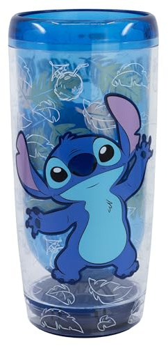 Stitch, bicchiere in plastica a doppia parete, anti-ribaltamento, 625 ml