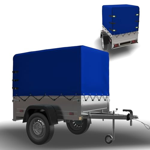 YALYAYA Telone alto per rimorchio 210 x 114 x 90 cm, con occhielli e corda di telone, impermeabile, resistente agli strappi, 750 kg (blu)