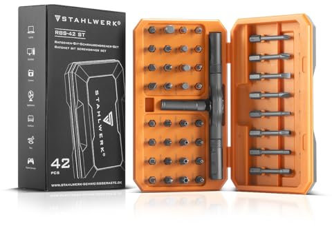 STAHLWERK Ratschen-Schraubendreher-Bit-Set RBS-42 ST 42-teilig Ratsche | Ratschenschlüssel | Steckschlüssel | Ratschen-Schraubenzieher mit T-Griff und umfangreichem Bit-Satz