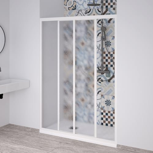 Box doccia a Nicchia Acril in Acrilico con profili in PVC apertura laterale riducibile Made in Italy (Bianco, 100x190 cm)