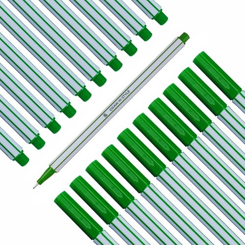 10x Fineliner Grün - feine 0,4mm Spitze - metallgefasste Faserspitze - Filzstifte für präzises Schreiben, Zeichnen und Malen - für Büro, Schule, Uni und Zuhause