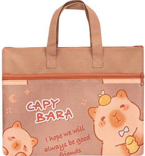 Haowul Dessin Animé Capybara Grande Pochette À Fermeture Éclair avec Poignée, De Rangement De Documents A4 Mignon pour Le Bureau, Transport De Fichiers Papier, Livres, Dossiers De Classement,