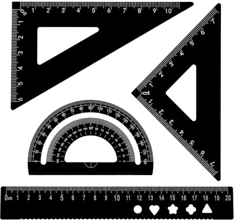 QUARKZMAN 4 Pezzi Set Squadre Triangolari 20mm Goniometro Geometrico in Alluminio misura da Disegno Tecnico Kit per Ufficio Casa, Nero