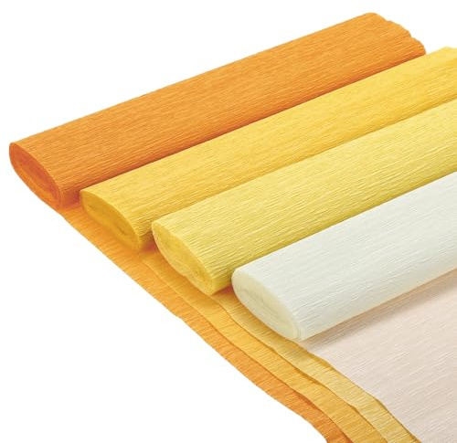 QUARKZMAN Kräppapper 25 cm x 250 cm, pappersblommor kräppband crêpe papper, blomsterkräpp för hantverk fest förpackning blommor gör-det-själv, 8 rullar mörkgul, aprikos, gul, orangegul
