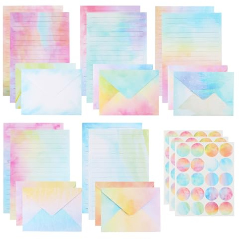 160 PcsLetter Writing Paper and Envelopes Sets, Watercolor Letter Writing Set, Stationery Paper and Envelopes Set, Watercolor Letter Papers, for Valentine's Day Office Stationery Set for Women (B)