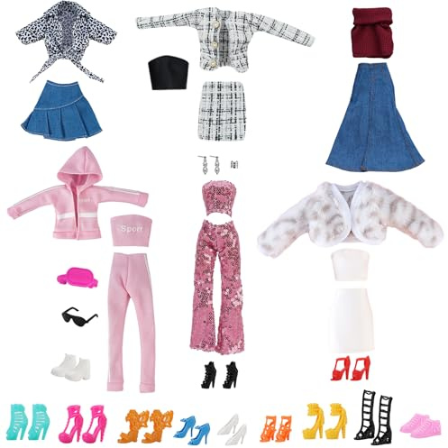 TYXHXTF 30 Pezzi Vestiti Bambola Accessori, Moda Completi, 6 Vestiti + 7 Scarpe + Accessori Per 11.5 Pollici 30 cm Bambola