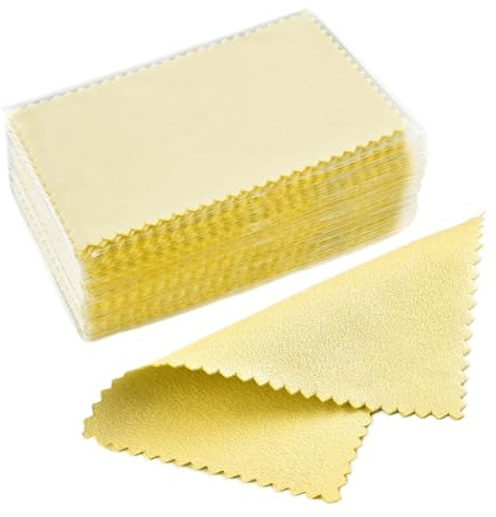 YZDKR Chiffon de Polissage for Argent, Nettoyage de Bijoux, Anti-ternissement, Chiffon d'essuyage Doux réutilisable for Garder Les Bijoux Brillants, Outils pour Les Bijoux(10x6.5 Yellow 50Pcs)