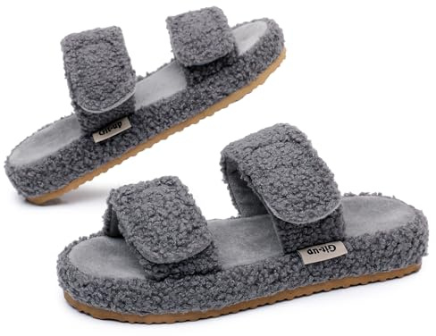 Git-up Zapatillas para mujer con soporte para el arco y cierre ajustable de doble gancho y lazo, suela de EVA duradera para interior/exterior, Gris 38/39