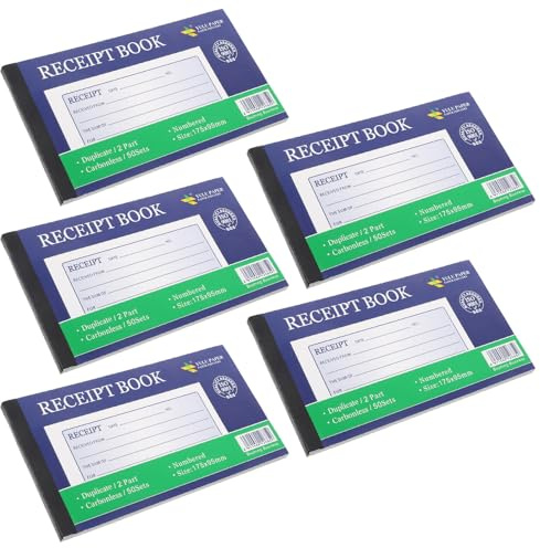 PACKOVE Talonarios de Recibos Comerciales 2 Partes, Libro de Caja Compacto, Bloc de Pedidos sin Carbón Copias Legibles, 5 Unidades para Gestión de Facturas en Pequeñas Empresas