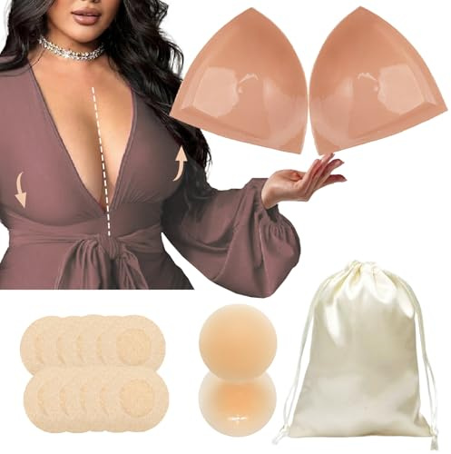 CUKIN Double Sided Sticky Bra Lift Inserts,Lightly Padded Push-Up Adhesive Bra for Large Bust | Reusable Insert Pads,1 Pair