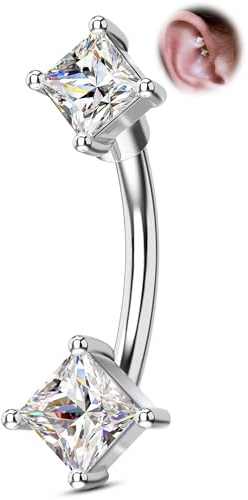 OUFER Rook Piercing Or 16G en Acier Chirurgical 316L avec CZ Carré, Eyebrow Piercing Minimaliste 6/8 mm, Bijou de Corps pour Sourcil Bijoux Helix Cartilage pour Femmes
