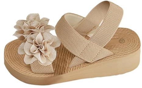 Sandali Donna Bassi Da Donna, Nuovi Estivi, Con Fiori, Piatti, Comodi Casual Elastici Esterno (Cachi, 36) Sandalo Gioiello Eleganti Zeppe Nere Tacchi Estivi Scarpe Anziana Trekking Nero Sposa