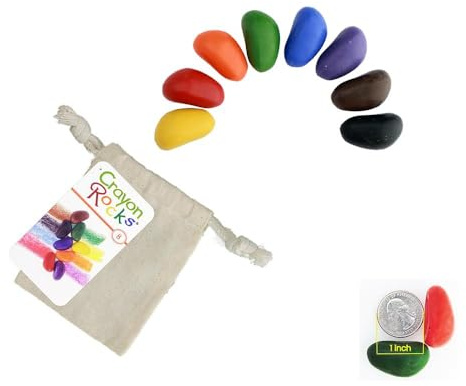 Crayon Rocks, Crayons in a Rock Shape, 8 Count, Tripod Grip Made For Handwriting Development in Kids and Toddlers, Fun & Educational, Creative Activity, Comes With a Muslin Bag - 8 Colors