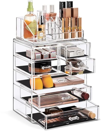 Sorbus Acrylic Makeup Organizer Set, 7-Drawer Vanity & Countertop Cosmetic Storage with Small & Wide Compartments, CLear Makeup Storage for Brushes, Jewelry – Holiday Gift for Women & Teens